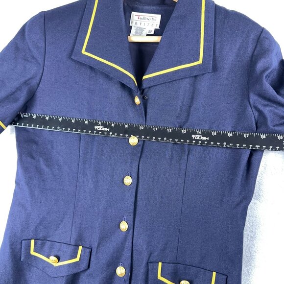 Talbots Vintage Tailored Dress Front Button Cap Sleeves Womens Navy Size 8P - Picture 4 of 10